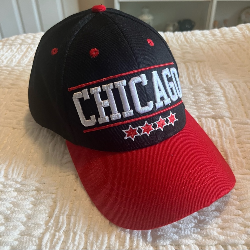 Chicago Red Black & White Embroidered Adjustable Snapback Hat Cap L/XL
